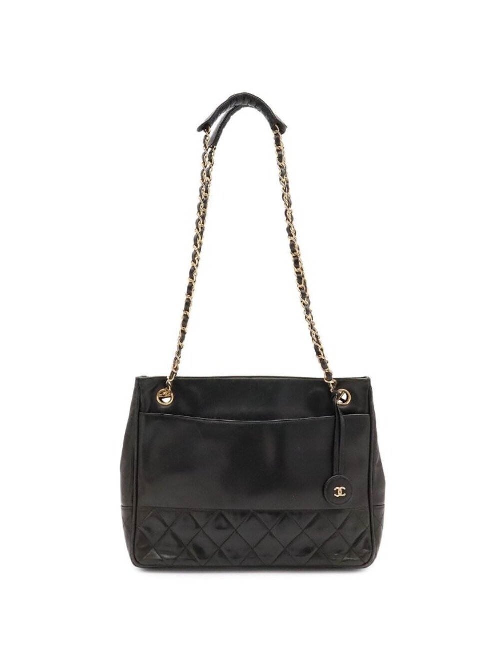 Chanel Quilted Chain Shoulder Bag Fringe Tassel Leather Black Gold